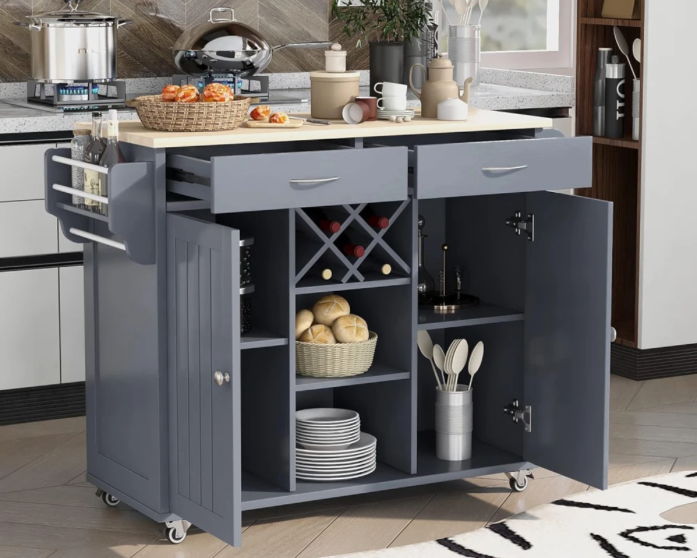 rolling wood cart with drawers