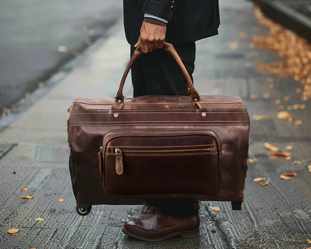 leather carry on duffle bag